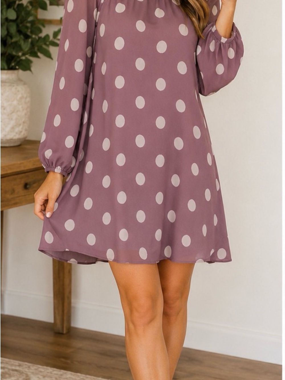 Anthropologie Maeve NWT Polka Dot Mini Dress Size Small Purple Long Sleeve Boho